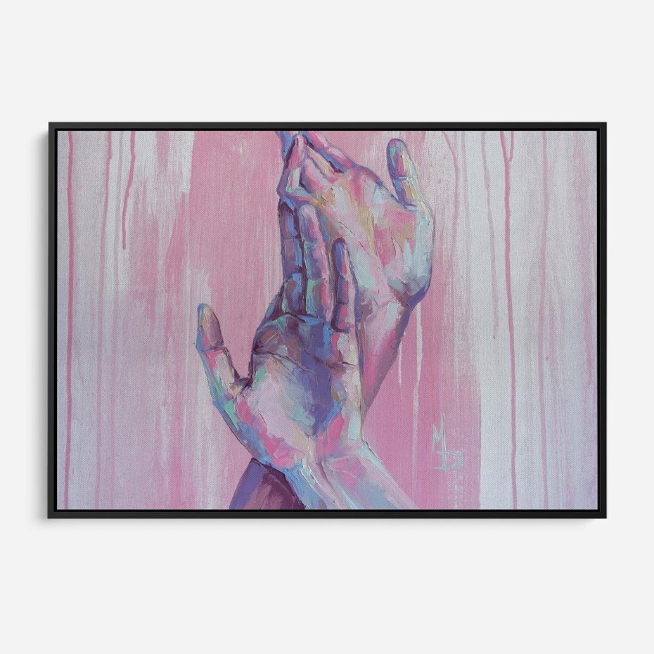 Obraz w ramie 70x50 - Splecione - obraz olejny, pastelowe kolory - rama czarna