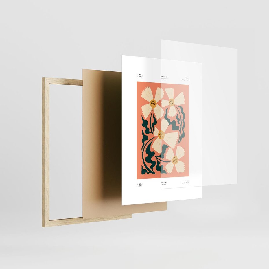 Plakat w ramie 30x40 - Refleksje w roślinnym odbiciu - kwiatowa kompozycja, minimalizm - rama drewno