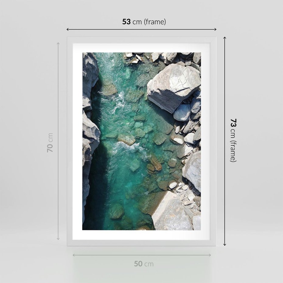 Plakat w ramie 50x70 - Spotkanie natury i siły - rzeka, skały - rama biała