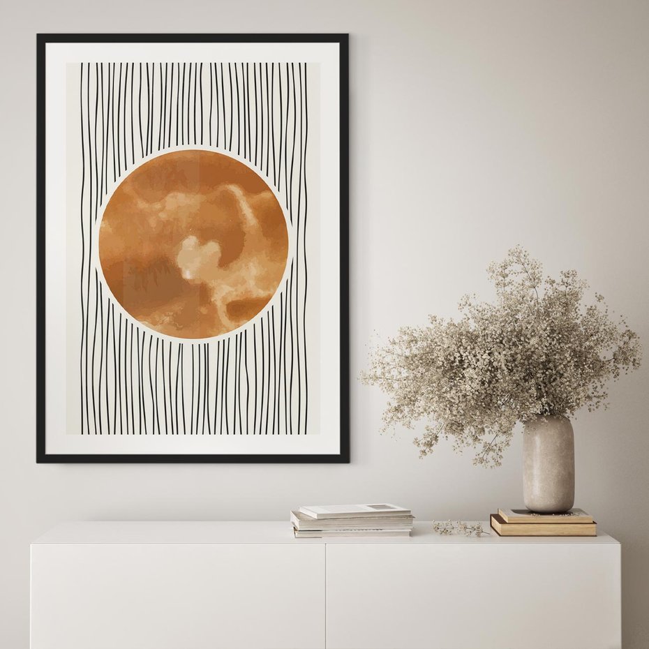 Plakat w ramie 50x70 - Eteryczne Krągłe Echa - boho obraz, geometria - rama czarna