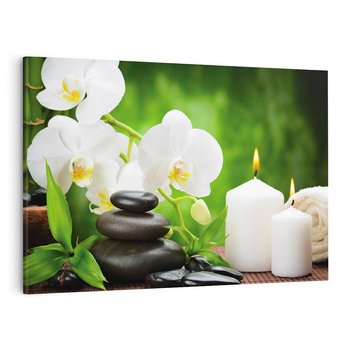 Obraz na płótnie 120x80 - Relaksacyjny SPA: masaż z kamieniami i kwiatami - SPA, masaż