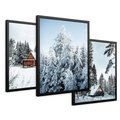 Zestaw obrazy w ramie 50x70 galeria - Las, zima, domki, śnieg - rama czarna