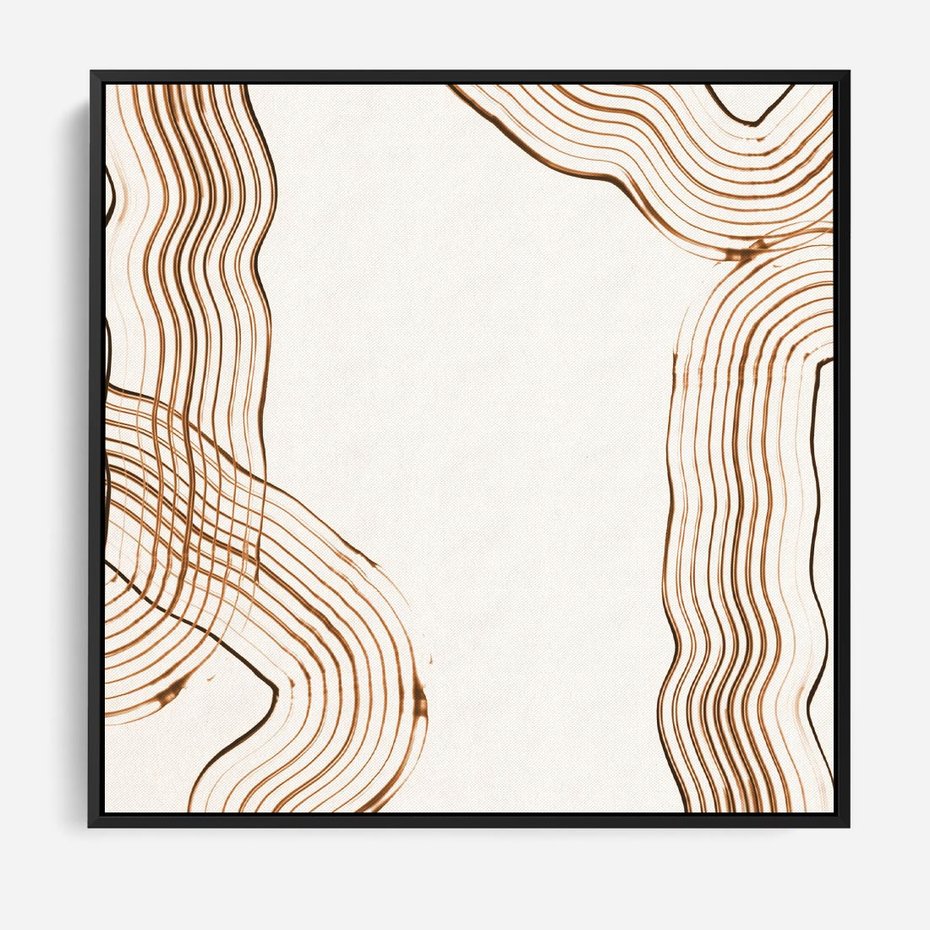 Obraz w ramie 50x50 - Ścieżki pędzla i myśli - minimalistyczna kompozycja, abstrakcyjne brązowe linie na białym tle - rama czarna