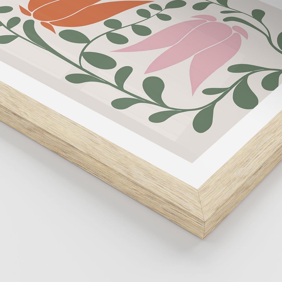 Plakat w ramie 50x70 - Rozkwitające Kontury - plakat, kwiaty - rama drewno