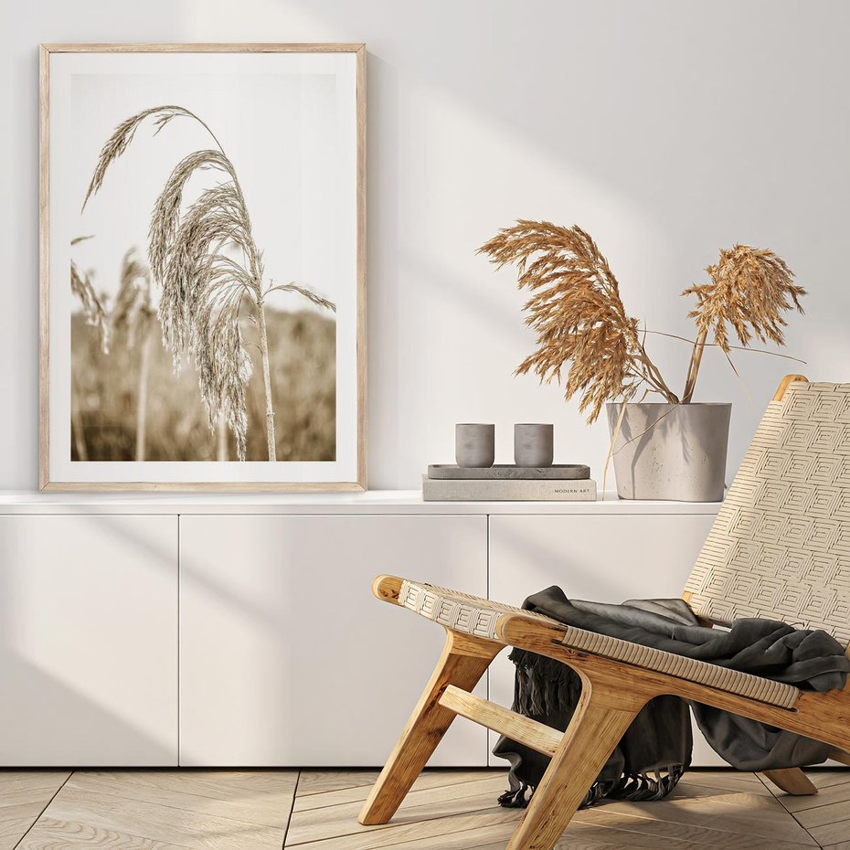 Plakat w ramie 30x40 - Ujęcie Suchych Traw - suche trawy, zbliżenie - rama drewno