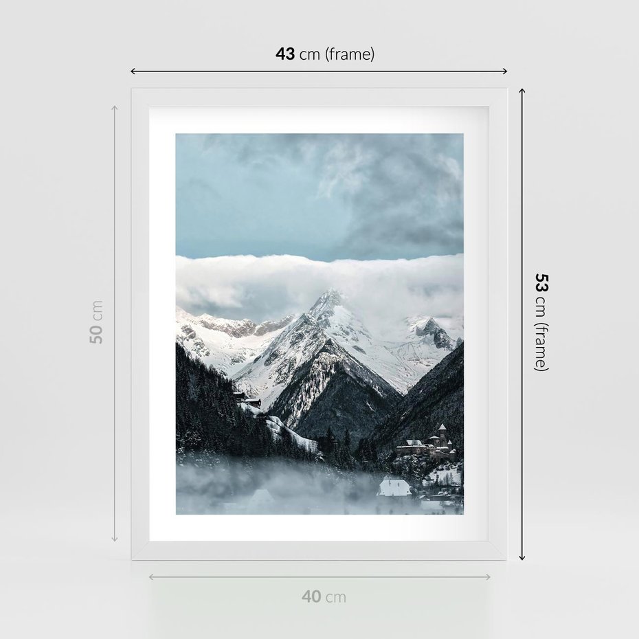 Plakat w ramie 40x50 - Magia Zimy w Górach - góry, śnieg - rama biała