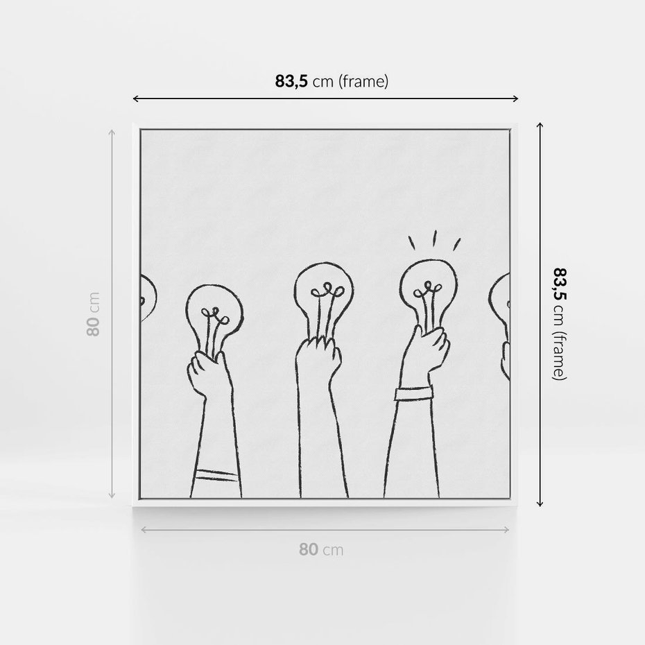 Obraz w ramie 80x80 - Idea w Rękach - szkic, grafika - rama biała