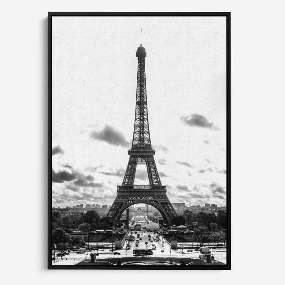 Obraz w ramie 70x100 - Wieża Eiffla - czarno białe zdjecie, wieża eiffla - rama czarna