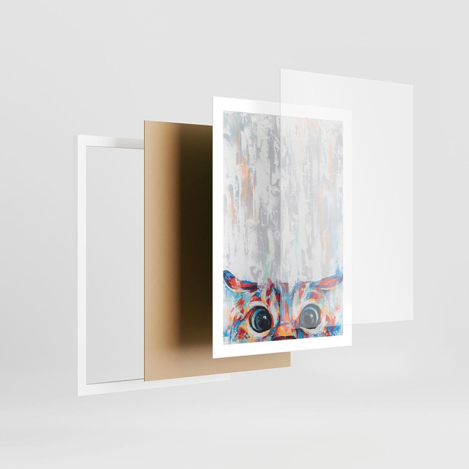 Plakat w ramie 50x70 - Co ja Widzę - obraz olejny, śmieszny obraz kota - rama biała