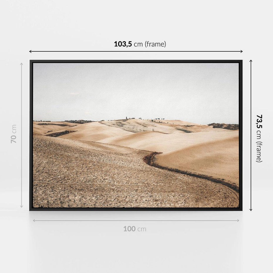 Obraz w ramie 100x70 - Refleksyjny taniec myśli - pustynny krajobraz, odcienie sepii - rama czarna