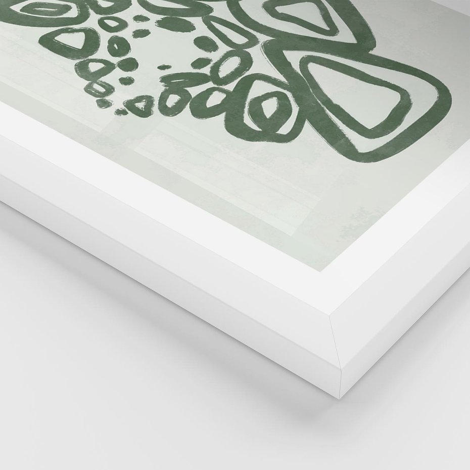 Plakat w ramie 30x40 - Migotliwe Widzenia Zieleni - zielona abstrakcja, zgaszona zieleń - rama biała