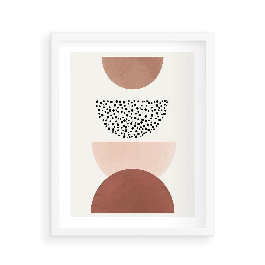 Plakat w ramie 40x50 - Geometryczna Harmonia w Brązach i Beżach - geometryczne kształty, brązy i beże - rama biała