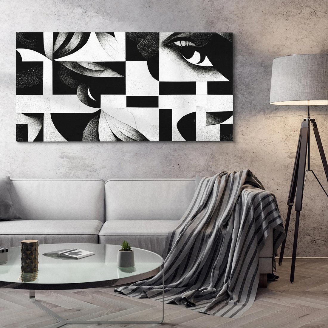 Obraz na płótnie 120x60 - Harmonia świateł i cieni - abstrakcja czarno biała, geometria