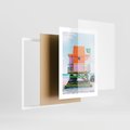 Plakat w ramie 30x40 - Plaża Miami w Słoneczny Dzień - domek ratownika, kolorowy - rama biała