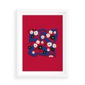 Plakat w ramie 50x70 - Kolorowe Przenikanie - abstrakcyjna kwiatowa kompozycja, czerwone mocne tło - rama biała