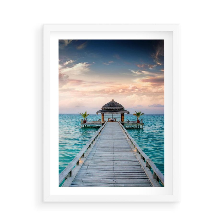 Plakat w ramie 50x70 - Morski Pomost - morze, pomost - rama biała
