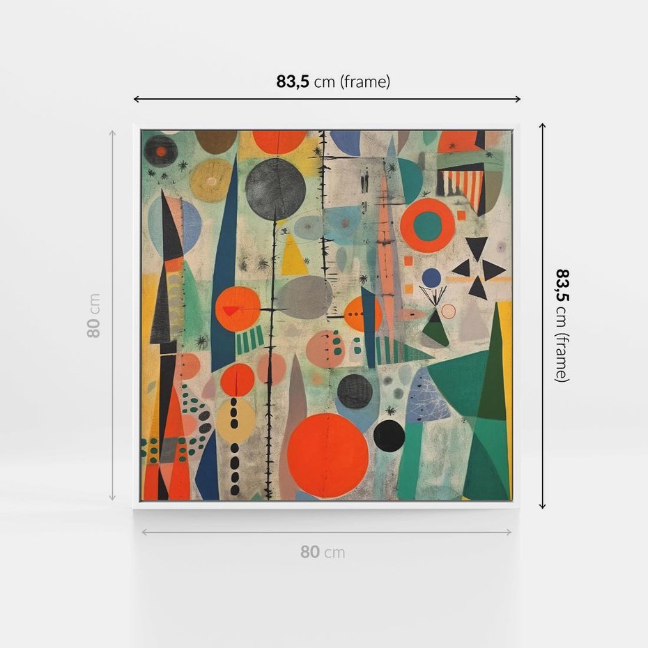 Obraz w ramie 80x80 - Wewnętrzne Zagadki Kształtów - abstrakcyjny obraz, sztuka abstrakcji - rama biała