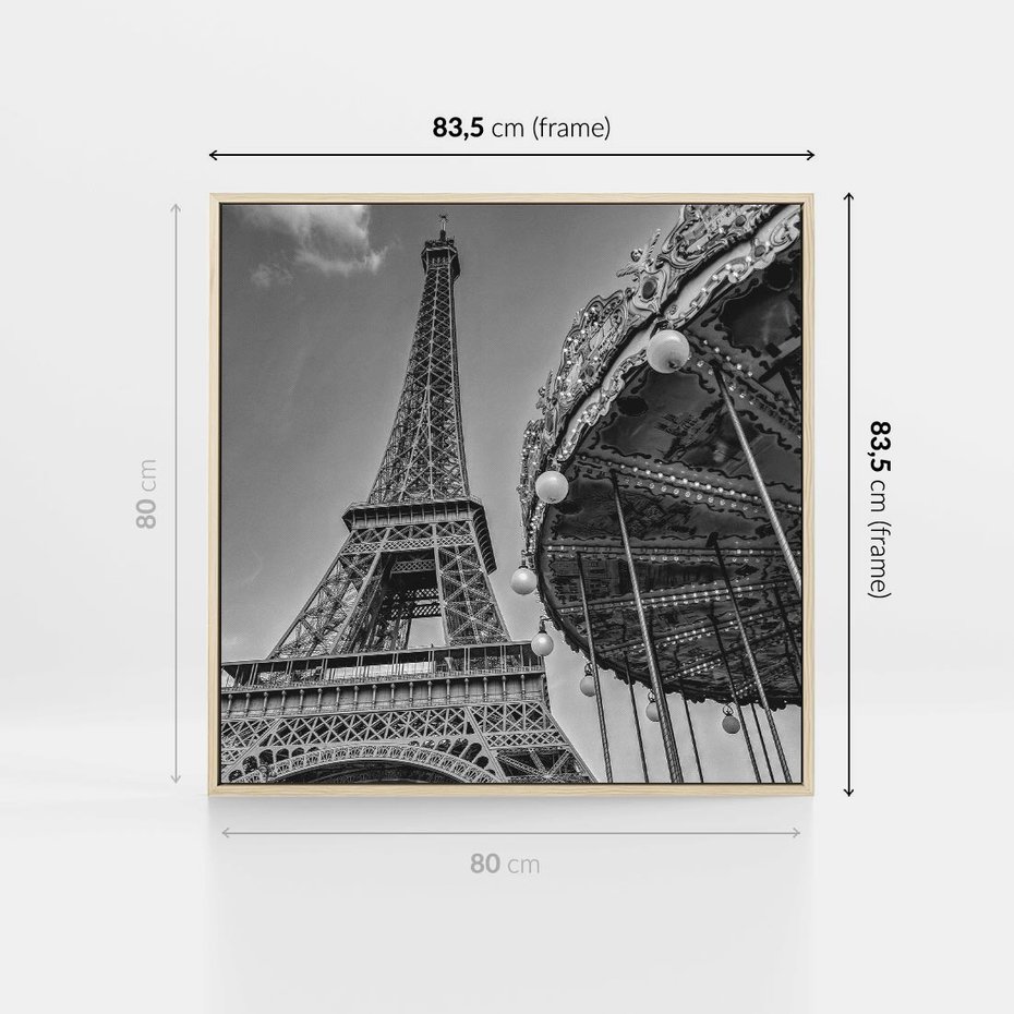 Obraz w ramie 80x80 - Zabawa w Paryżu - czarno białe zdjecie, wieża eiffla - rama drewno