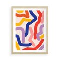Plakat w ramie 50x70 - Abstrakcyjne Dialogi - abstrakcyjny kolorowy obraz, kolorowe linie - rama drewno