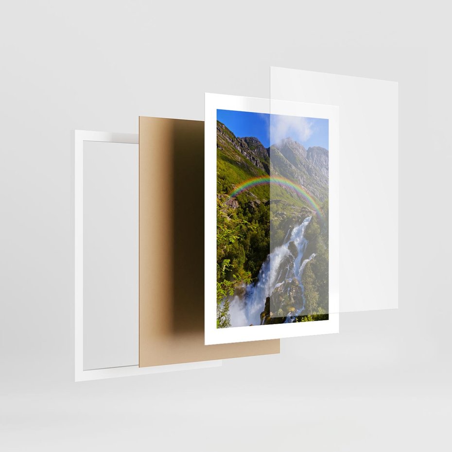 Plakat w ramie 30x40 - Tęczowe góry - harmonia kolorów - tęcza, góry - rama biała