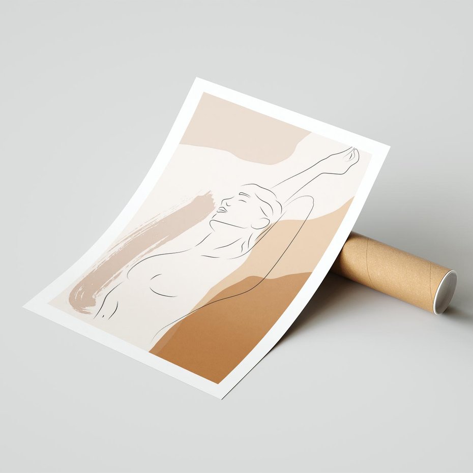 Plakat bez ramy 30x40 - Sztuka Nagiej Formy - szkic nagiej kobiety, kolory beżowe