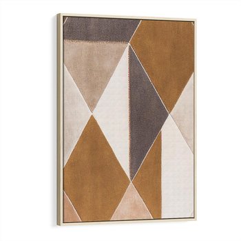 Obraz w ramie 80x120 - Odblaski niespełnionych marzeń - kompozycja z trójkątów, mix kolorów ziemi - rama drewno