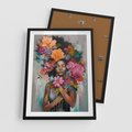 Plakat w ramie 50x70 - Z Głową w Kwiatach - obraz olejny, sztuka nowoczesna - rama czarna