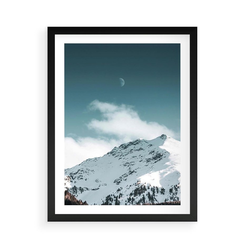 Plakat w ramie 50x70 - Nocna Magia w Górach - fotografia, śnieg - rama czarna