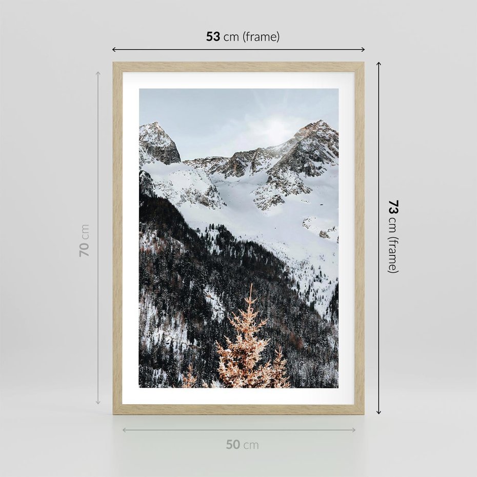 Plakat w ramie 50x70 - Górski Raj - góry, śnieg - rama drewno