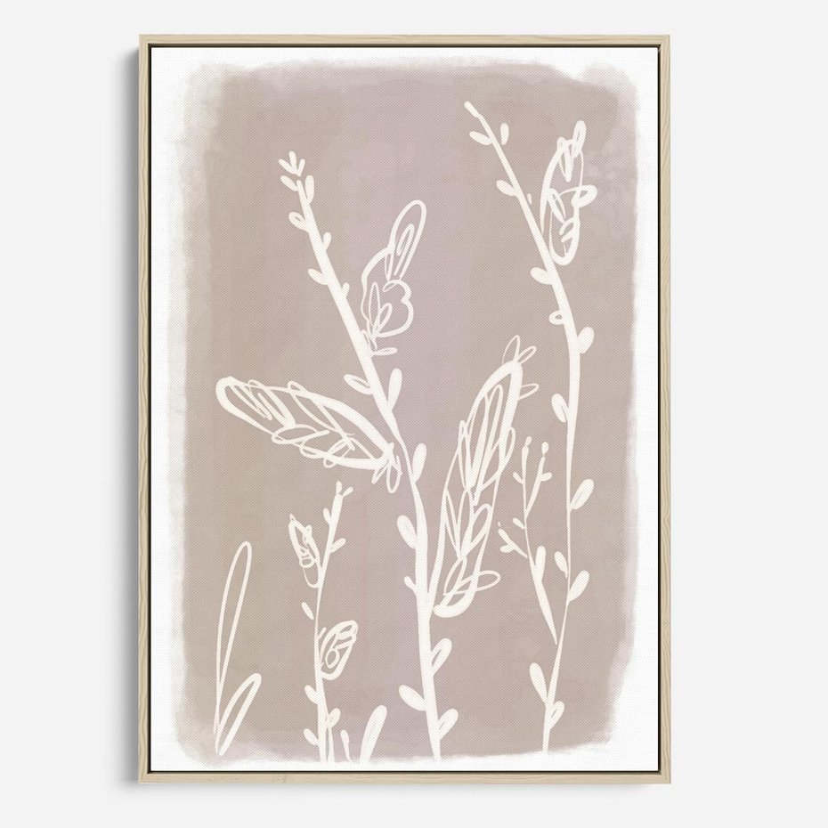 Obraz w ramie 80x120 - Roślinne Przeniknięcia - nowoczesny subtelny plakat, beżowy - rama drewno