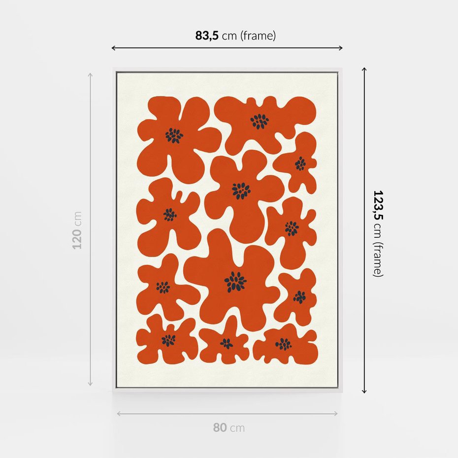 Obraz w ramie 80x120 - Wibracje Przestrzeni - abstrakcyjne czerwone kwiaty, kompozycja - rama biała