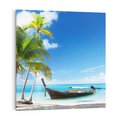 Obraz na płótnie 60x60 - Sielska plaża z łodzią na morzu - plaża, morze