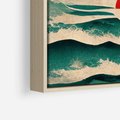 Obraz w ramie 80x80 - Czerwone Melodie - japońska sztuka, zachód słońca nad oceanem - rama drewno