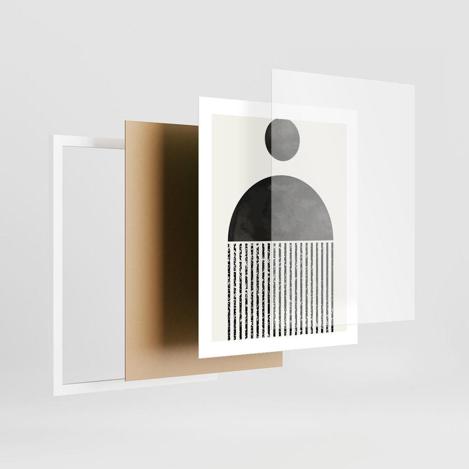 Plakat w ramie 40x50 - Księga Wibracji - abstrakcyjne czarno białe formy, minmalizm - rama biała