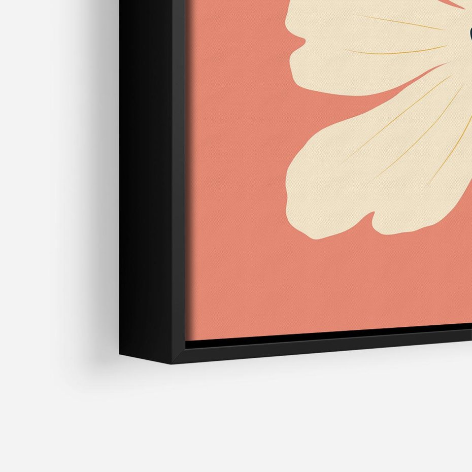 Obraz w ramie 50x50 - Malowane Kolorowe Echa - minimalistyczna grafika, biały kwiat na różowym tle - rama czarna