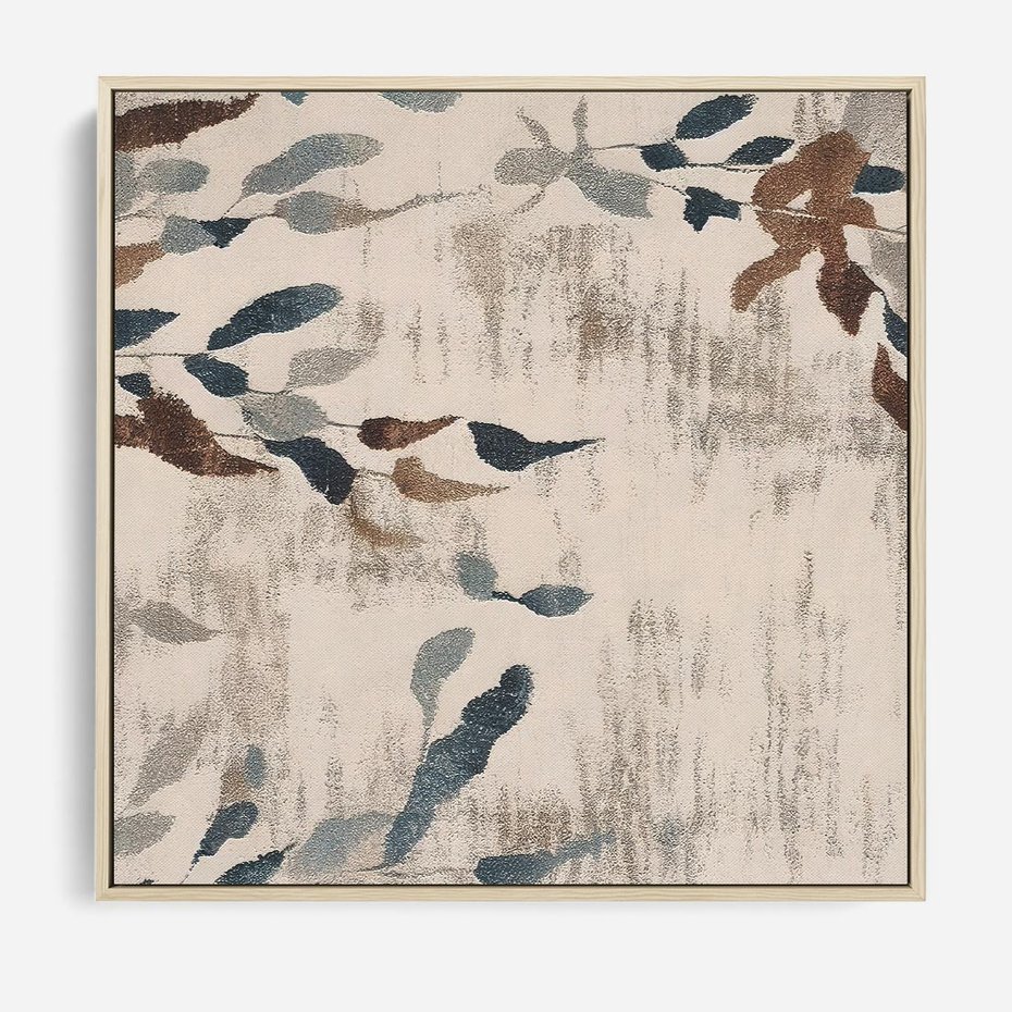 Obraz w ramie 50x50 - Refleksje liściowych barw - abstrakcyjne kształty, przypominają liście - rama drewno