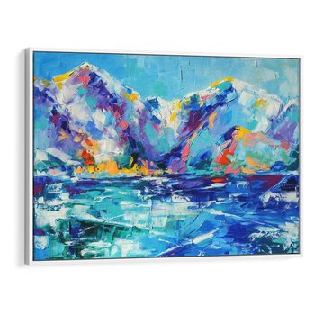 Obraz w ramie 120x80 - Mistyka Górskich Marzeń - abstrakcja, pejzaż gór - rama biała