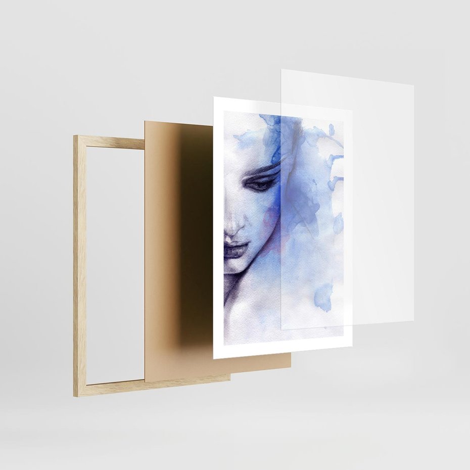 Plakat w ramie 50x70 - Graficzna magia kobiecej twarzy - grafika, kobieta - rama drewno