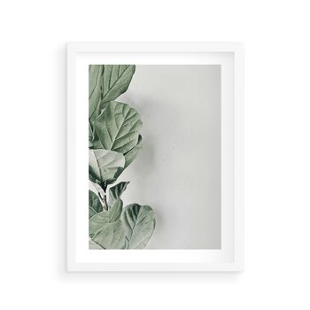 Plakat w ramie 40x50 - Minimalistyczna Harmonia: Zieleń Liści - zieone liście, kompozycja - rama biała