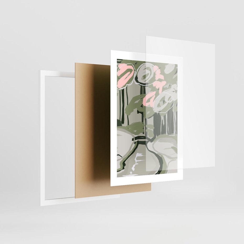 Plakat w ramie 30x40 - Leśny Zakątek - pastelowy krajobraz, nowoczesny plakat - rama biała