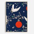 Obraz w ramie 80x120 - Japońskie Żurawie Indygo - sztuka japońska, japonia - rama drewno