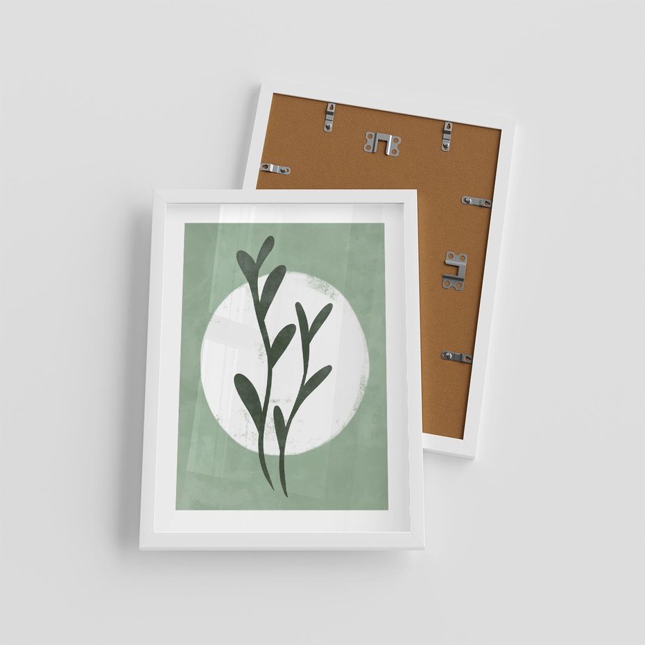 Plakat w ramie 30x40 - Kształty Zielonego Ukojenia - zielony plakat, roślinne motywy - rama biała