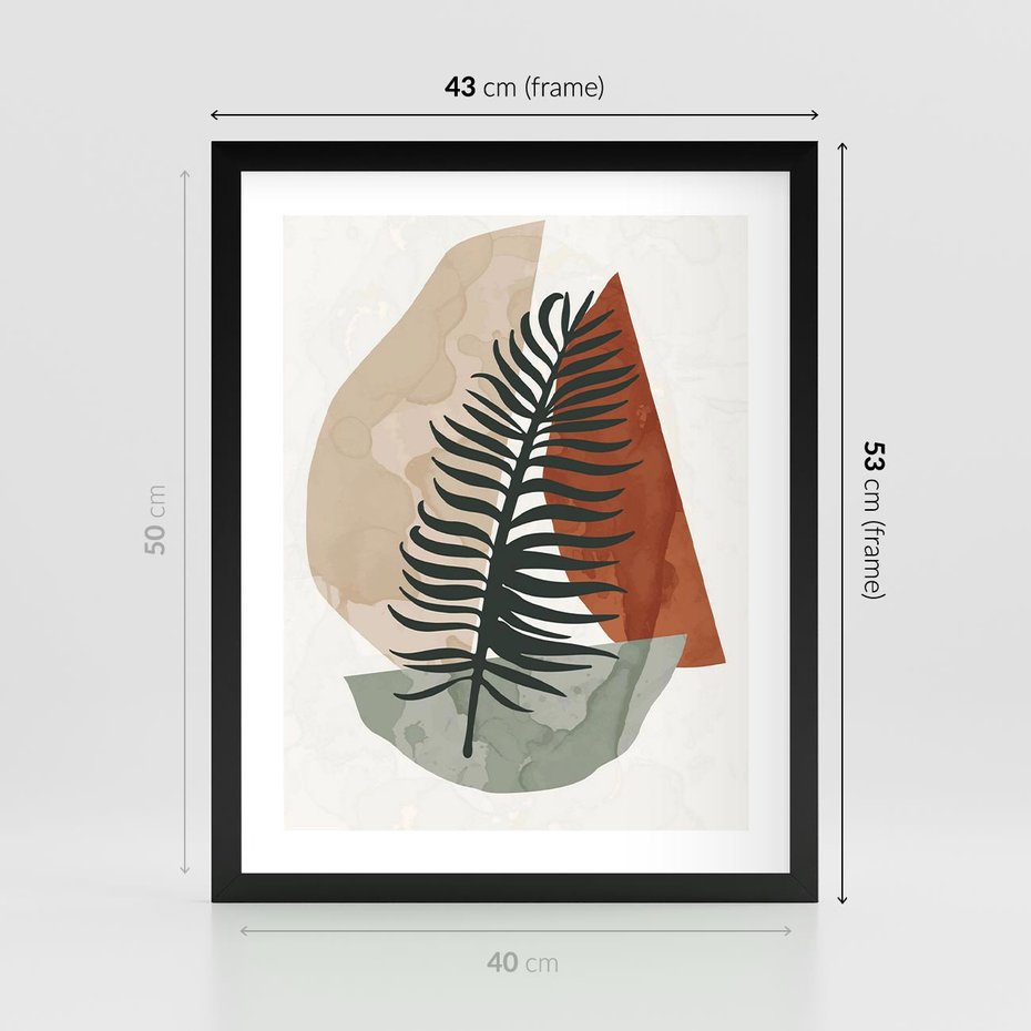 Plakat w ramie 40x50 - Czarna Palma w Brązowej Abstrakcji - grafika, akwarela - rama czarna