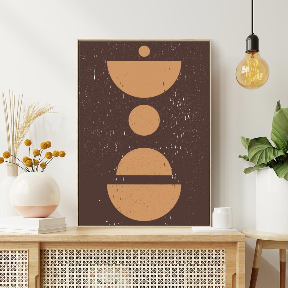 Obraz w ramie 80x120 - Impulsy Przestrzeni - mid century styl, nowoczesna grafika - rama drewno