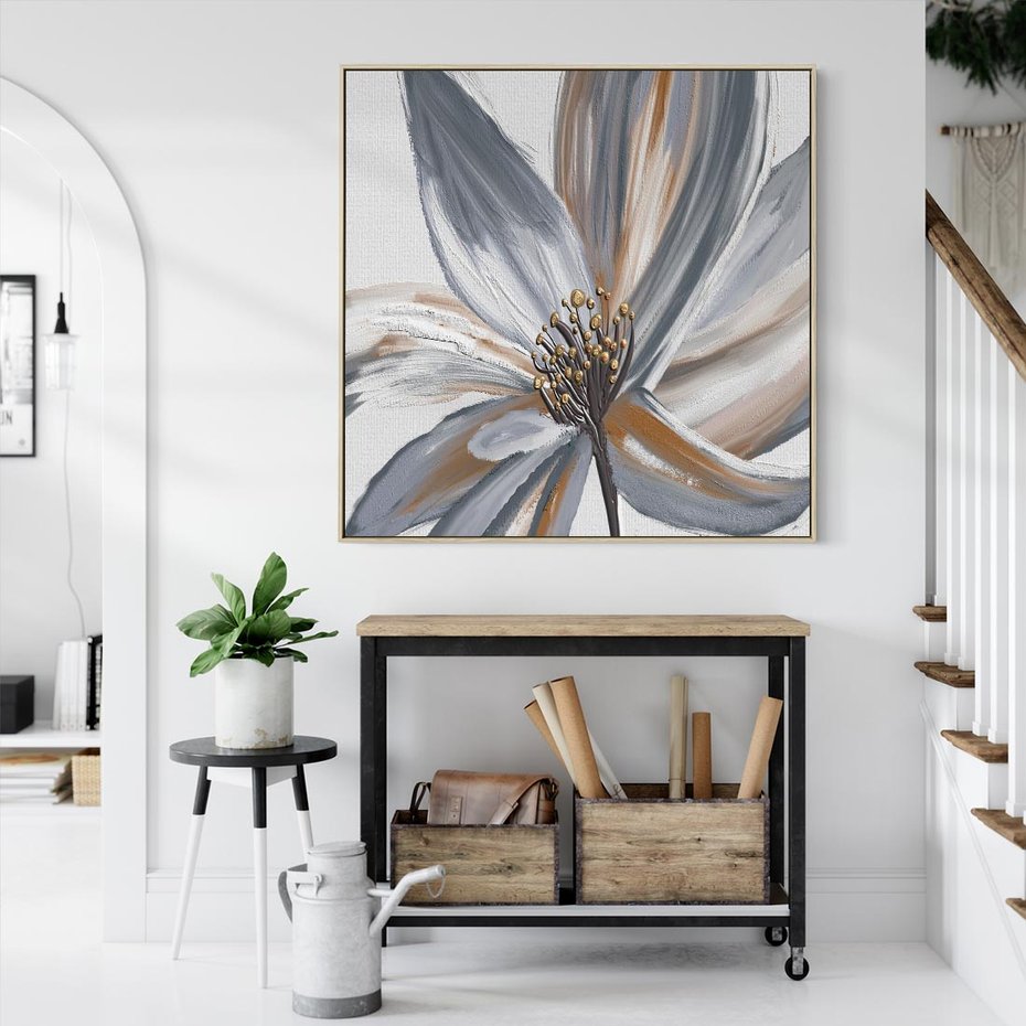 Obraz w ramie 80x80 - Olejne kwiaty - wyraz emocji - kwiaty, malowane - rama drewno