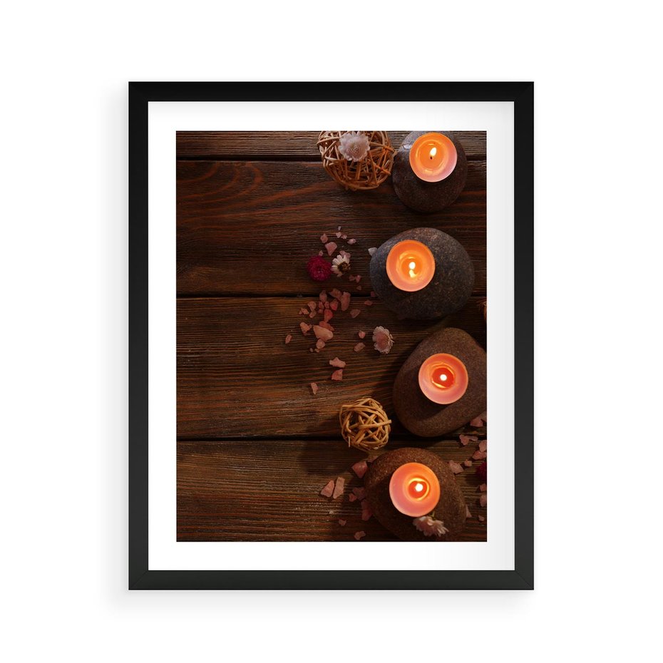 Plakat w ramie 40x50 - Relaksujące spa z pochodniami - spa, świece - rama czarna