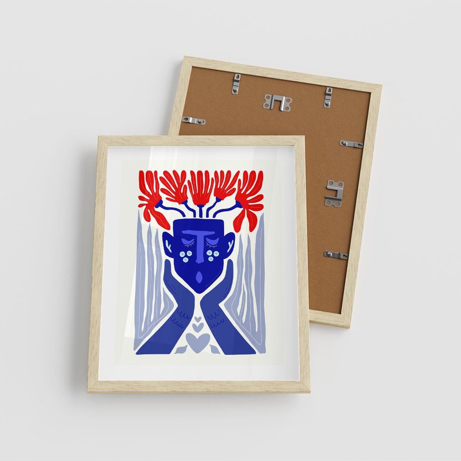 Plakat w ramie 40x50 - Nowoczesne Wcielenie Boho - etniczna maska, boho styl - rama drewno