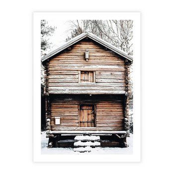 Plakat bez ramy 50x70 - Śnieżny Ustronny Raj - domek w górach, śnieg