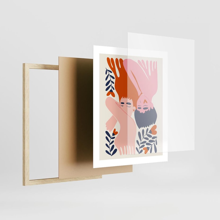 Plakat w ramie 40x50 - Miłość w Dwóch Sercach - miłość, para zakochanych - rama drewno