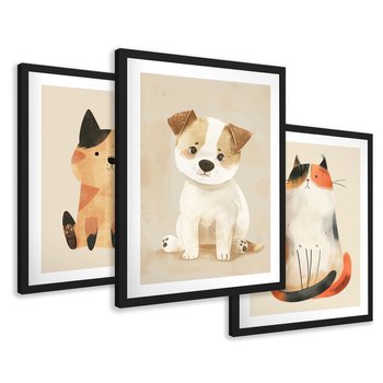Zestaw obrazy w ramie 30x40 galeria - dla, dzieci, kot, pies, boho - rama czarna